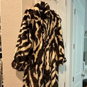 Topshop faux fur long-line belted coat in zebra print